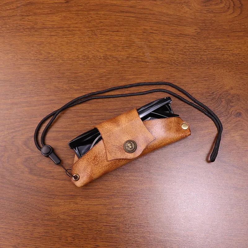 Genuine Leather Eye Glasses Bag for Eyeglass Top Quality Handmade Vintage Glasses Case with Neck Strap Sunglasses Protector Case