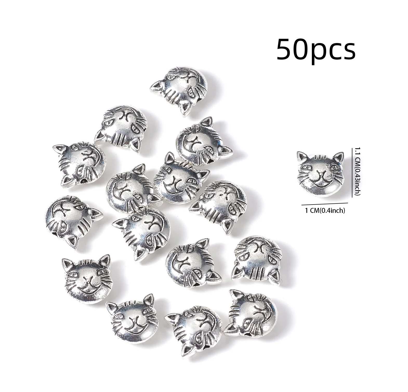 Cute Silver Color Cat Head Beads For Jewelry Making Animal Pendant Handmade Kids Bracelet Necklace Keychain Diy Findings