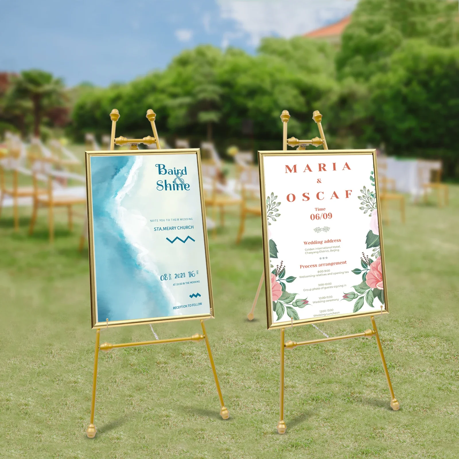 

46.5" Tall Gold Metal Floor Easel Stand for Wedding Signs, 2 Pack Adjustable Display Easels, Folding A-Frame for Painting Canvas