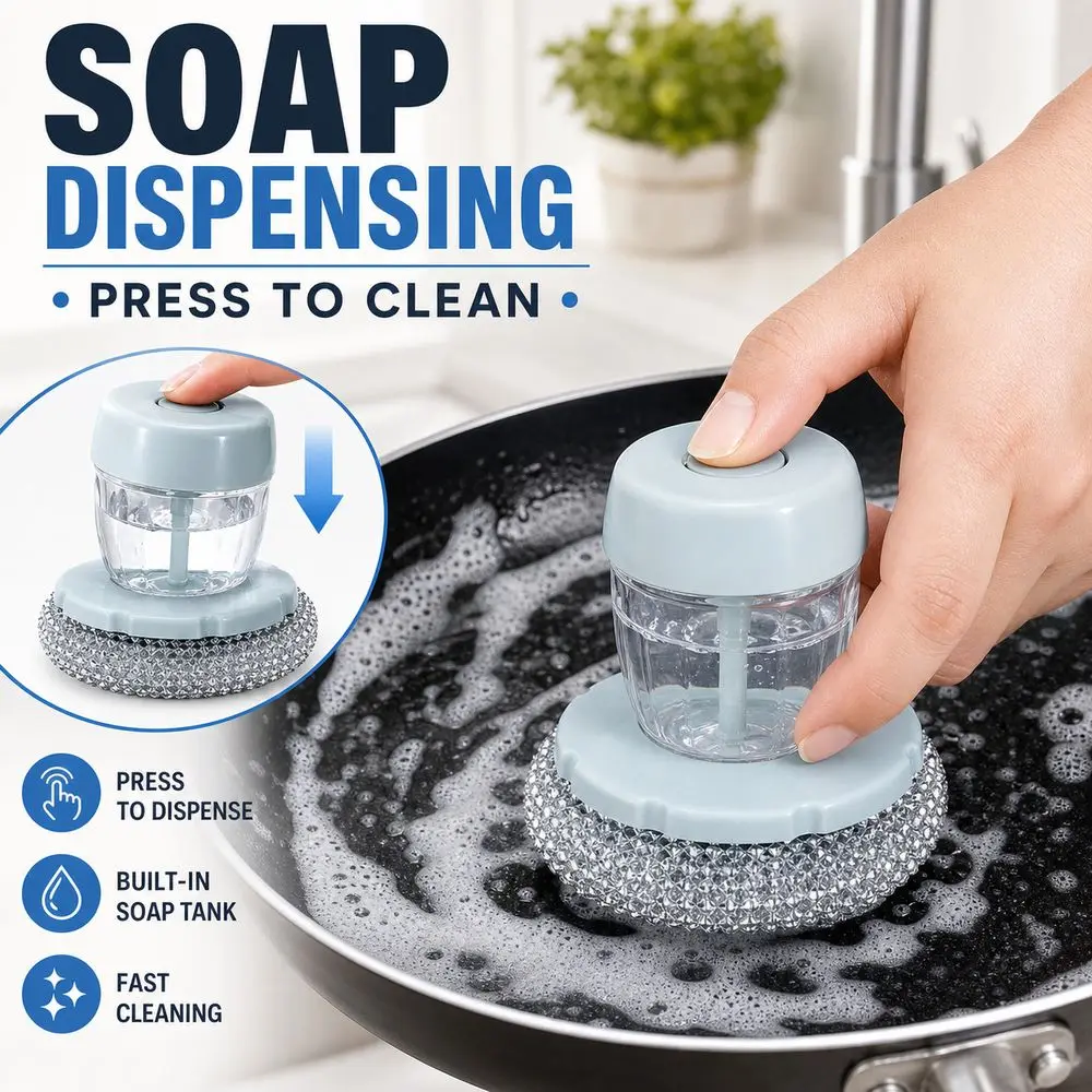 Plastic Soap Dispensing Dish Brush Press Soap Dispenser Soft Foam Kitchen Pot Brush Fast Cleaning Cleaning Brush