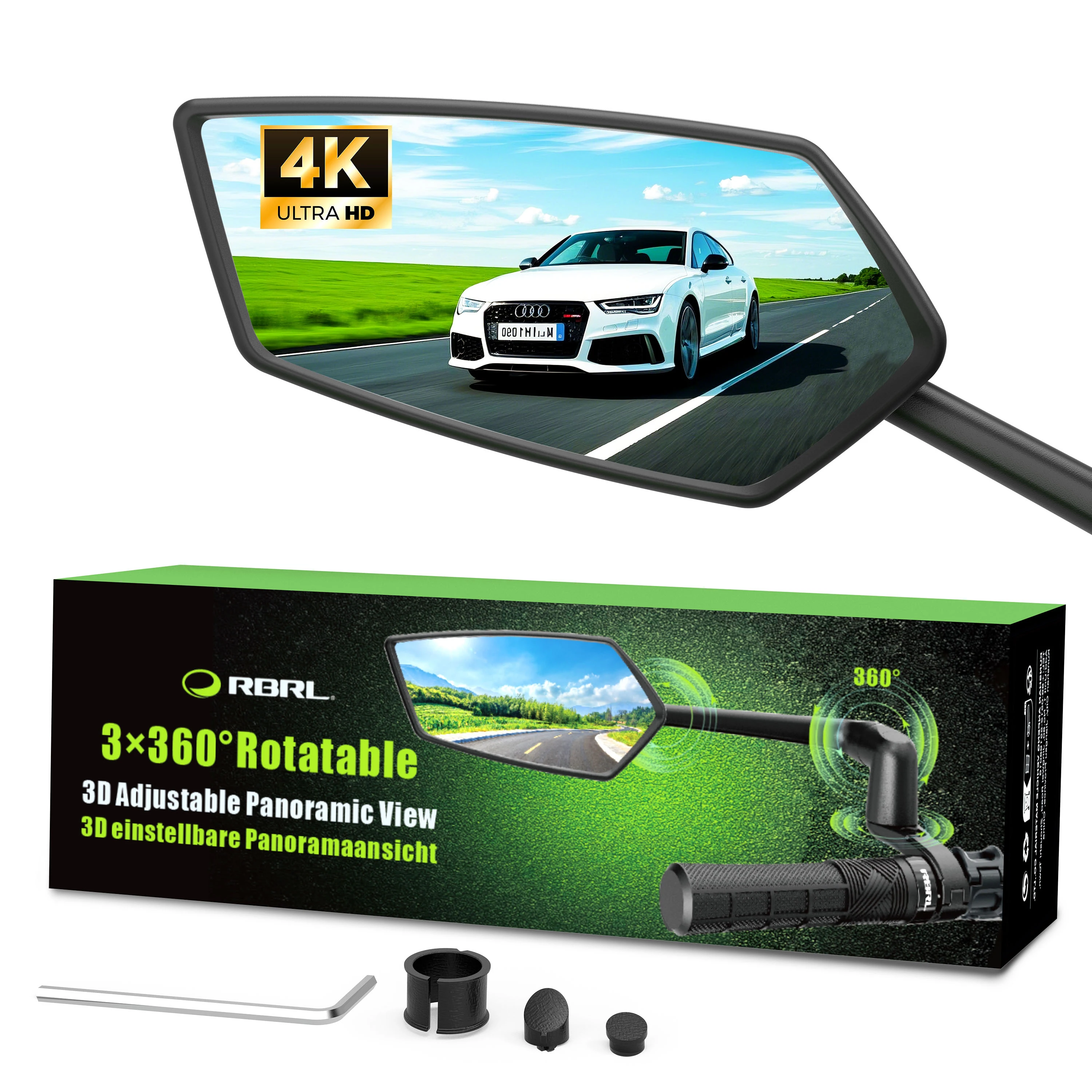 RBRL Wide Angle Bike Mirror Handlebar Ultra Clear Left Right Rearview mirror with Extended Mirror Arm for Electric Scooter