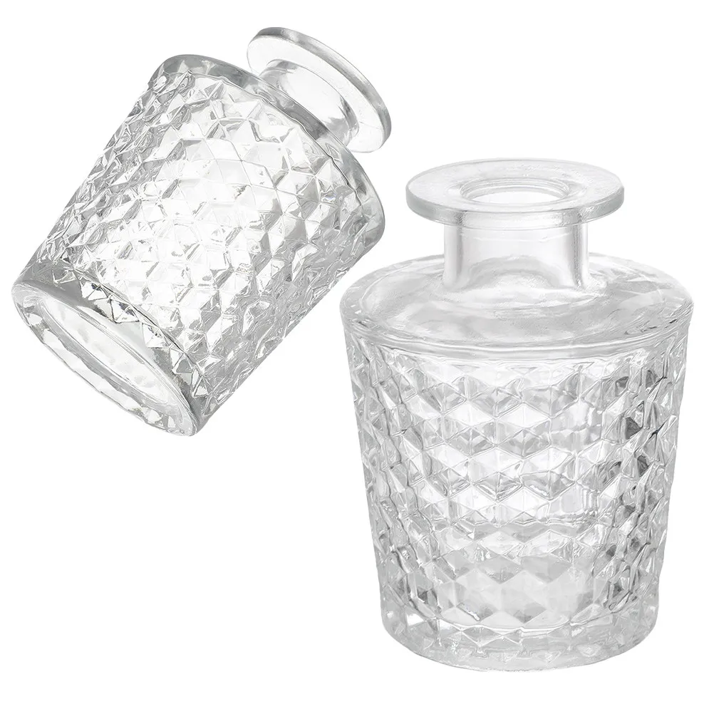

2Pcs Sophisticated Refillable Glass Diffuser Bottles 100Ml 150Ml Aromatherapy Jars with Light Refraction Design for Home Office