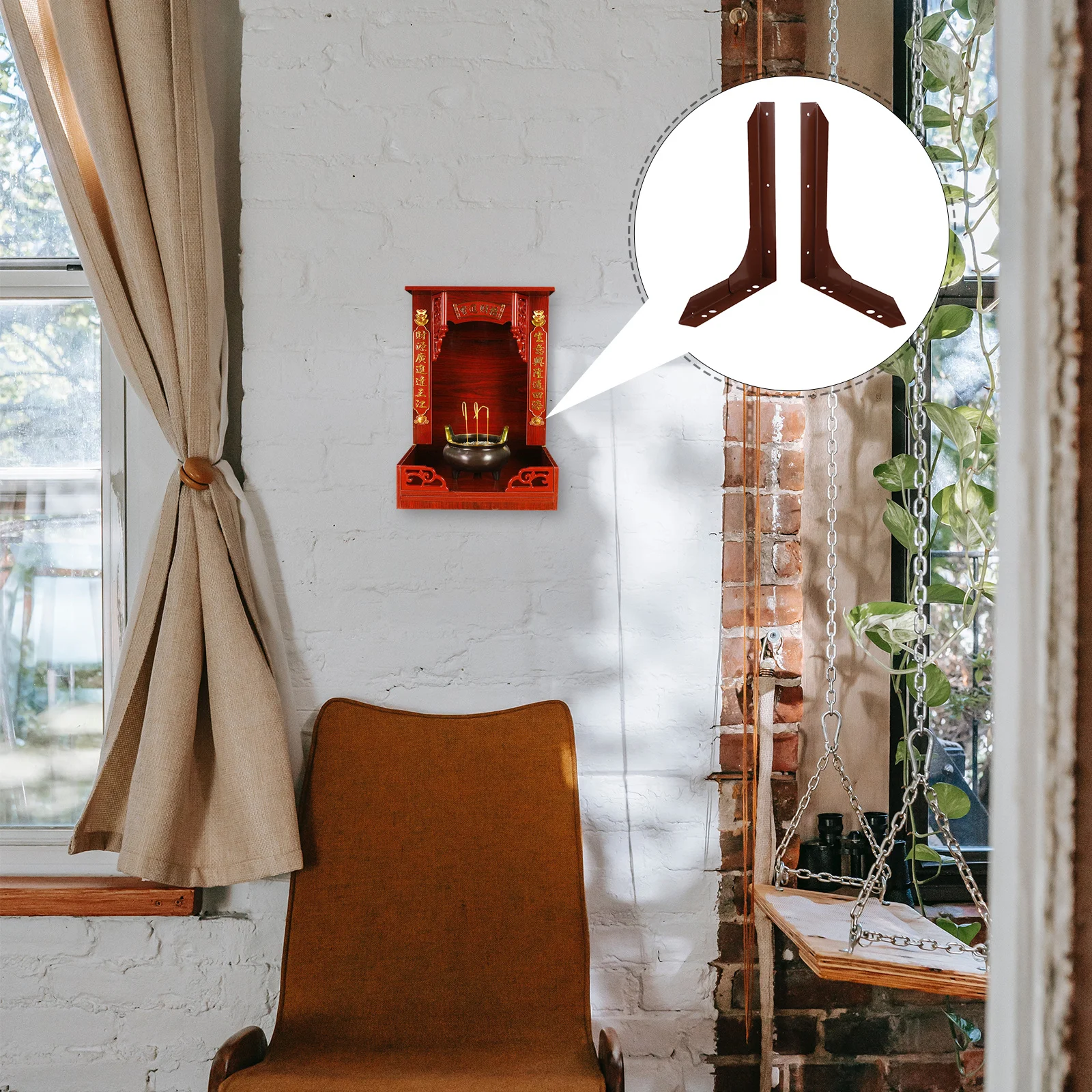 

1Pair Heavy Duty Metal Hanging Cabinet Bracket for Buddhist Shrine Wall Mounted Shelf Support Stable Iron Bracket Vintage Style