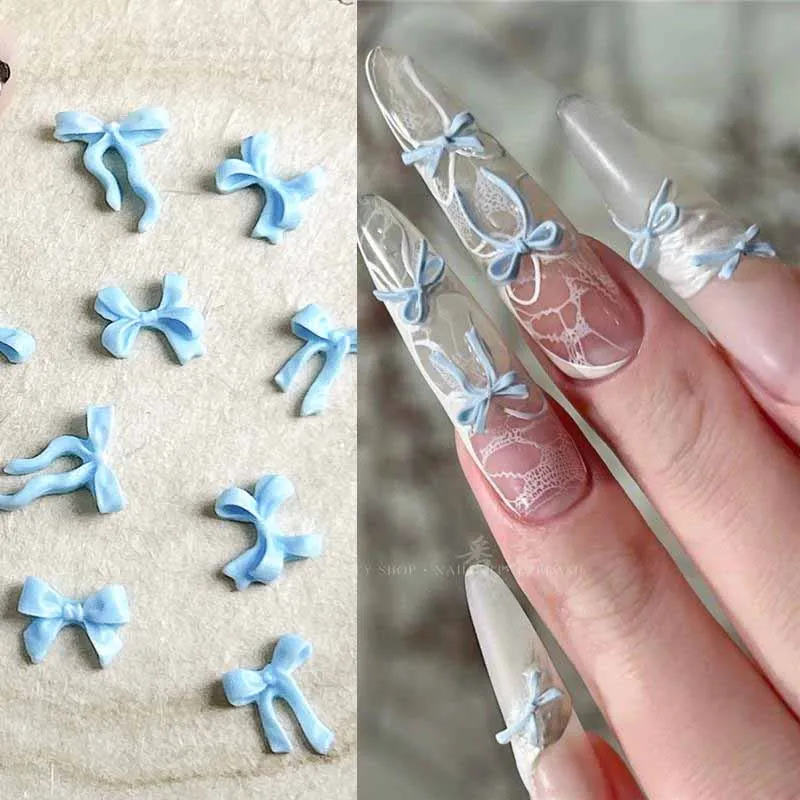 100 Stück süße blaue Schleife 3D Nail Art Dekorationen Mini Harz Band Nagel Charms Strass Charms Nagel Zubehör Maniküre DIY