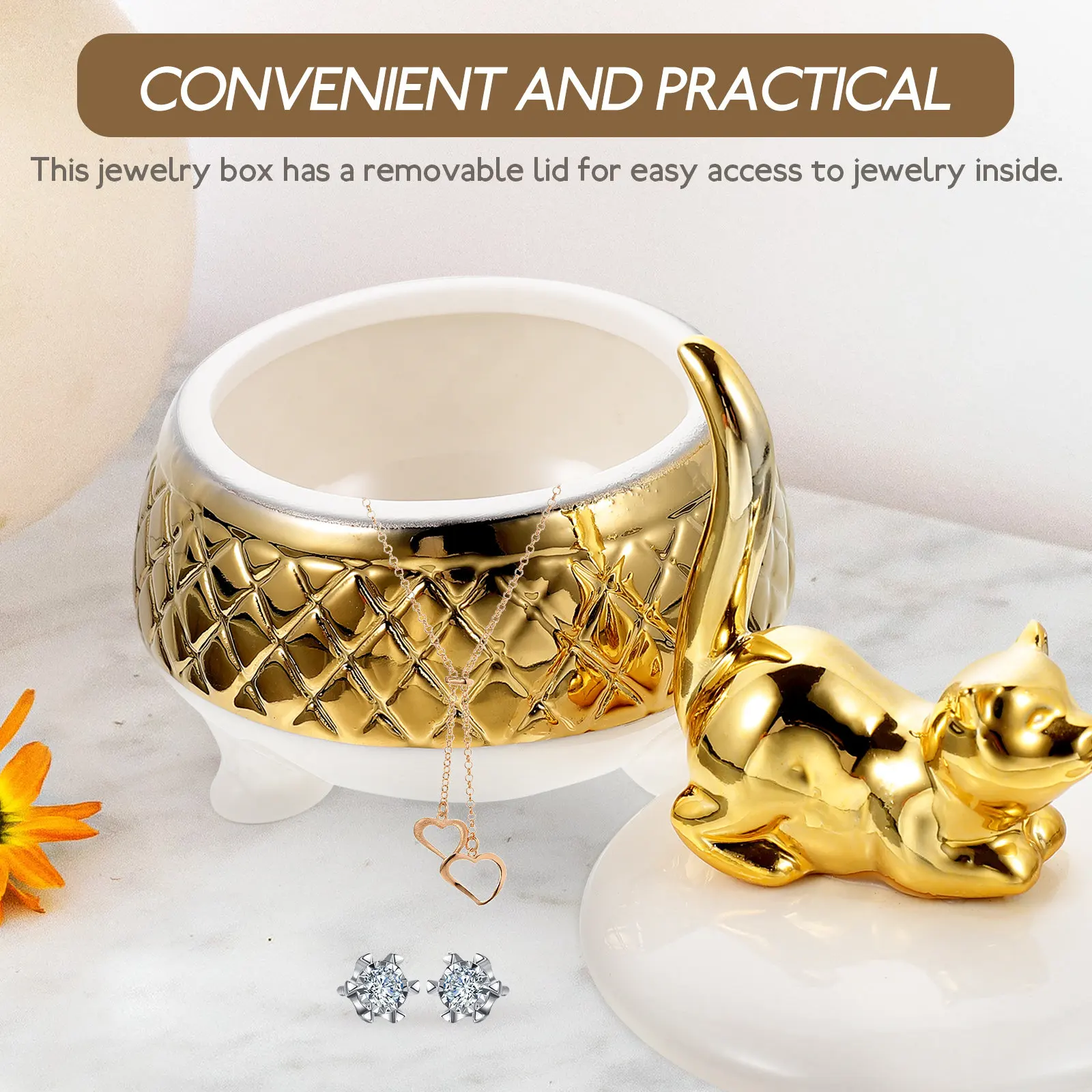 

Animal Shape Ceramic Jewelry Box Removable Lid Small Jewelry Organizer for Home Decor Charm Holder Ring Necklace Storage