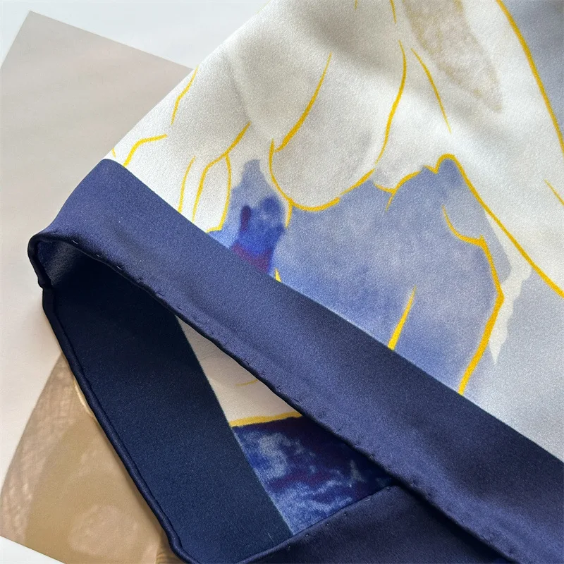 Luxury 100% Real Silk Scarf 110cm for Her Design Ladies Neckwear Shawl Premium Soft Square Shawl Wrap Foulard Bandana Bufanda