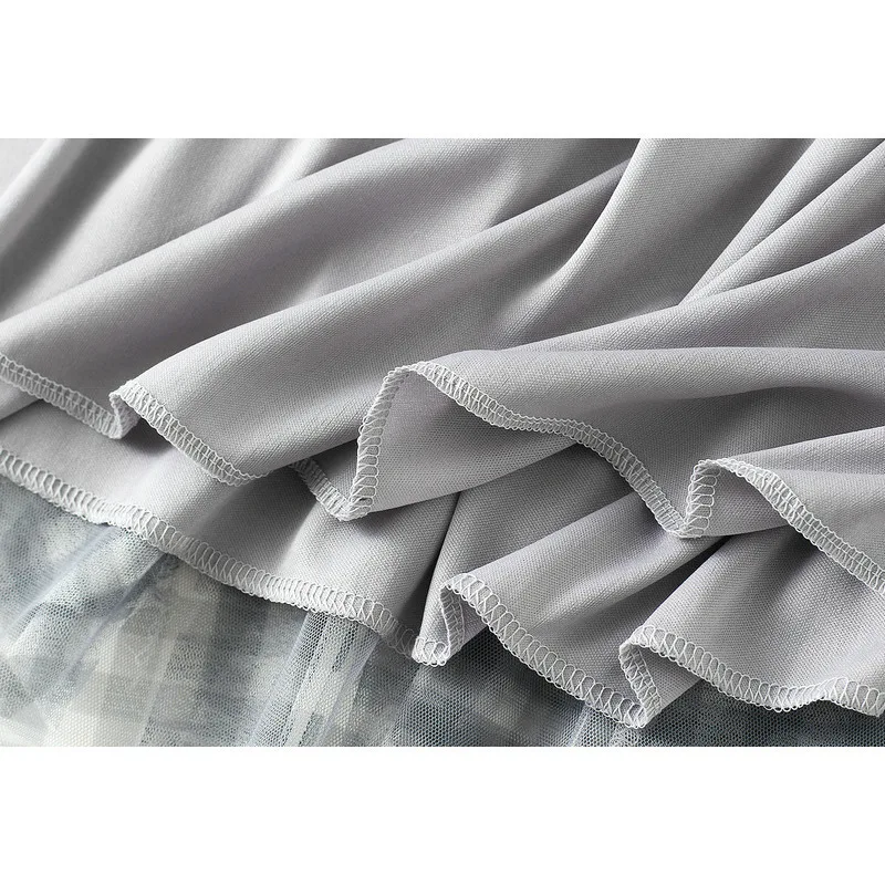 ヴィンテージ風チェック柄ストライプメッシュハイウエストカジュアルミディ丈ロングスカート レディース 2025春夏 チュールAラインエレガントスカート