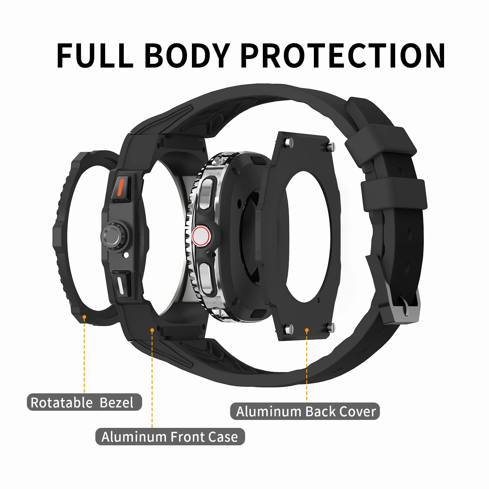 Luxury Modification Kit for Samsung Galaxy Watch 8 Classic 46mm Stainless Steel Case Silicone Strap for Watch 8 46mm DIY Accesso image 2