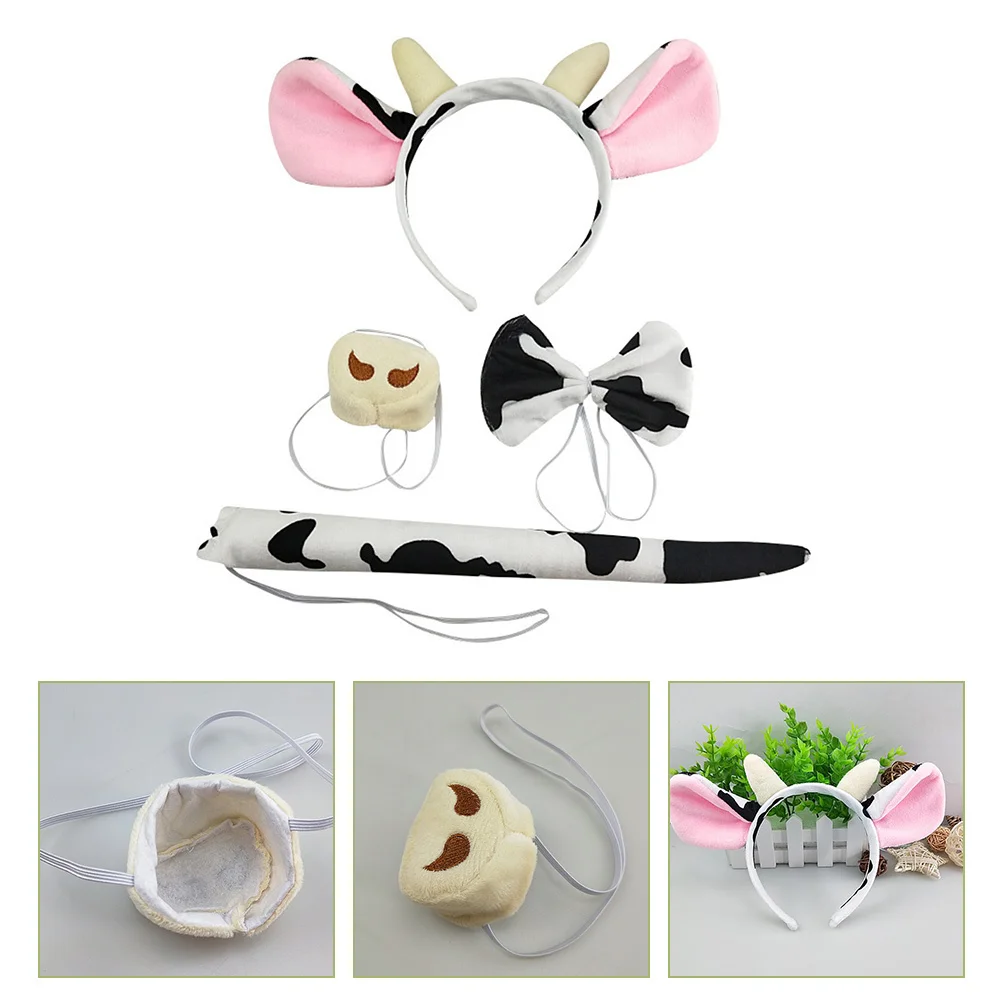 1Set Cow Costume Kids Halloween Cosplay Set Adorable Party Supplies Tail Headband Performance Props Cow Costume