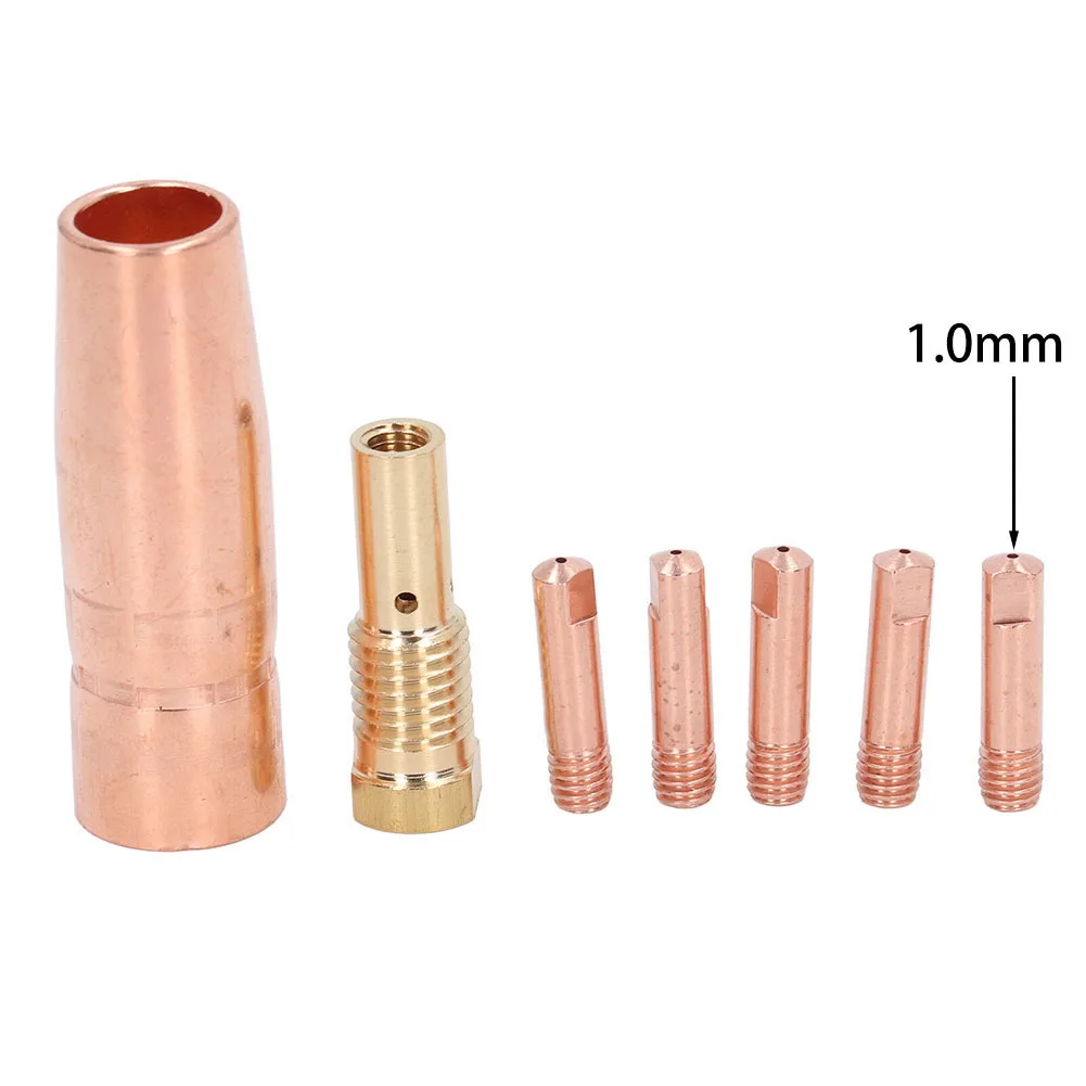 7pcs/set For MIG Welding Nozzles Flux Core Gasless 0.6mm 0.8mm 0.9mm 1.0mm 1.2mm Brass Nozzle Tips Kit MIG Welding Torch