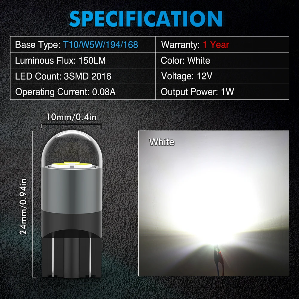 NAO T10 W5W LED Lamp For Auto 12V 194 168 5W5 6500K White 2016 Chips Car Interior Wedge Side Door Dome Reading Clearance Light