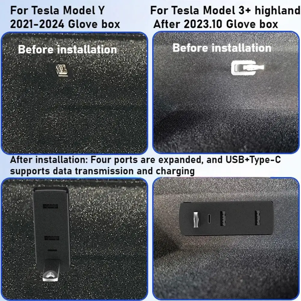 محطة إرساء صندوق القفازات لـ Tesla /3+ Juniper USB Hub Ports USB موسع شاحن ترقية محول نقل البيانات