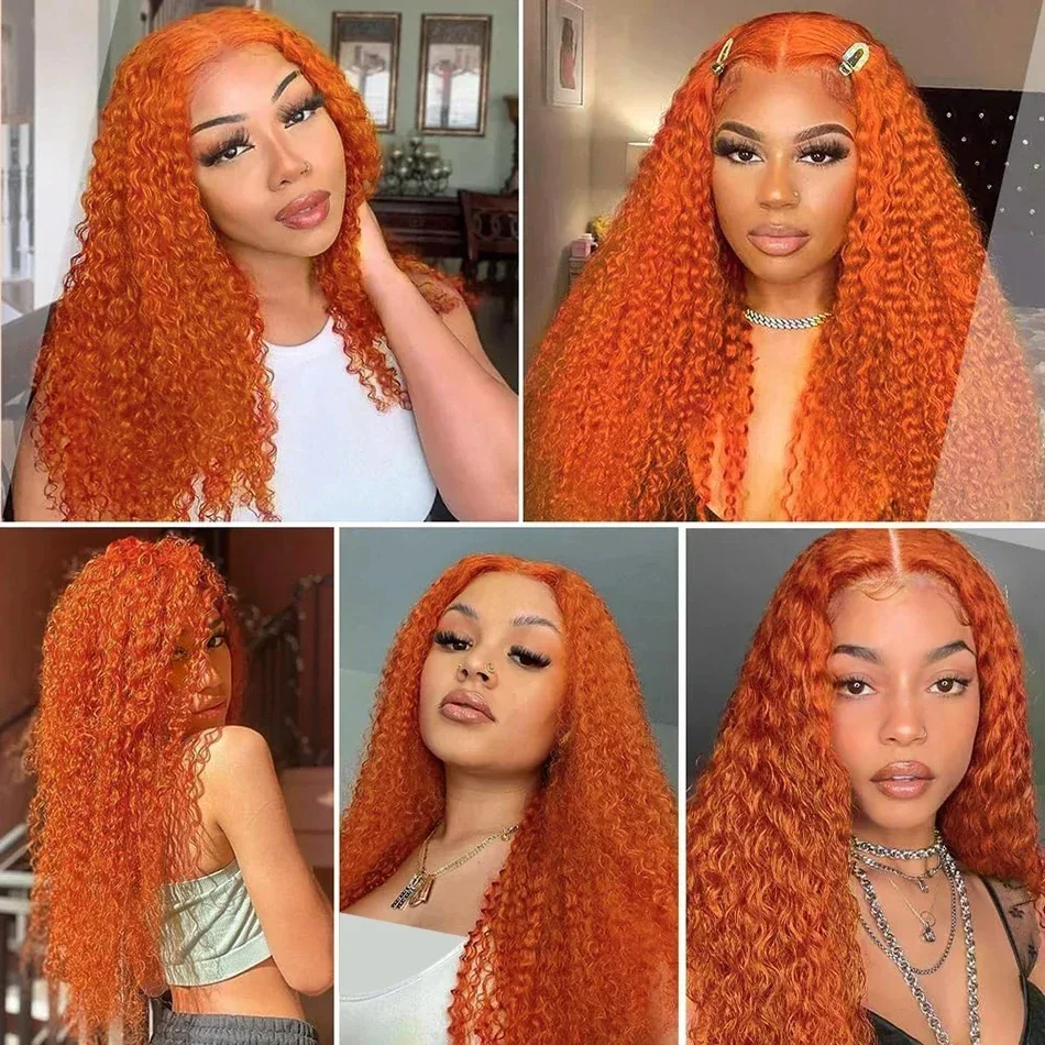 250 Gęstość Ginger Orange Water Deep Wave Lace Frontal Wig Colored Curly 13x6 HD Lace Front Human Hair Wigs for Women 30 38 inch