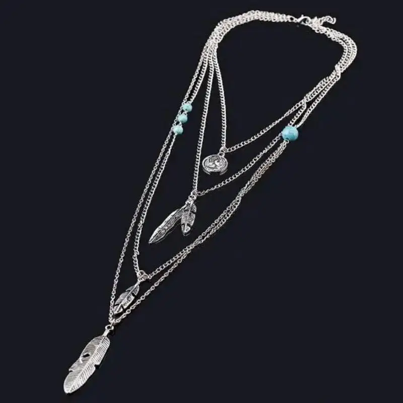 New Brand Fashion Boho  Multilayer Feathers Bijoux Charm Necklaces Beads Maxi Necklace Jewelry N60