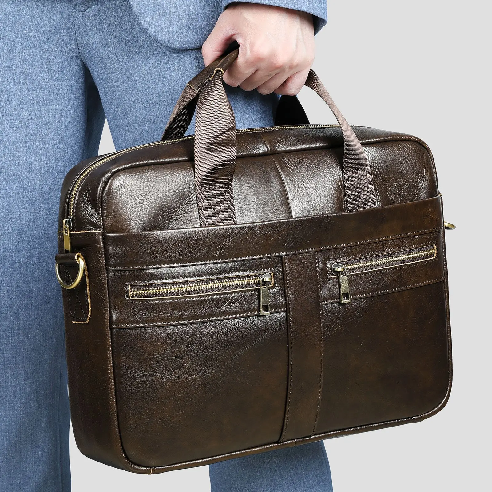 Sac à Main Rétro en Cuir group pour Homme, Étui à Bombes, Grande Capacité, Business, Ordinateur 14 Pouces