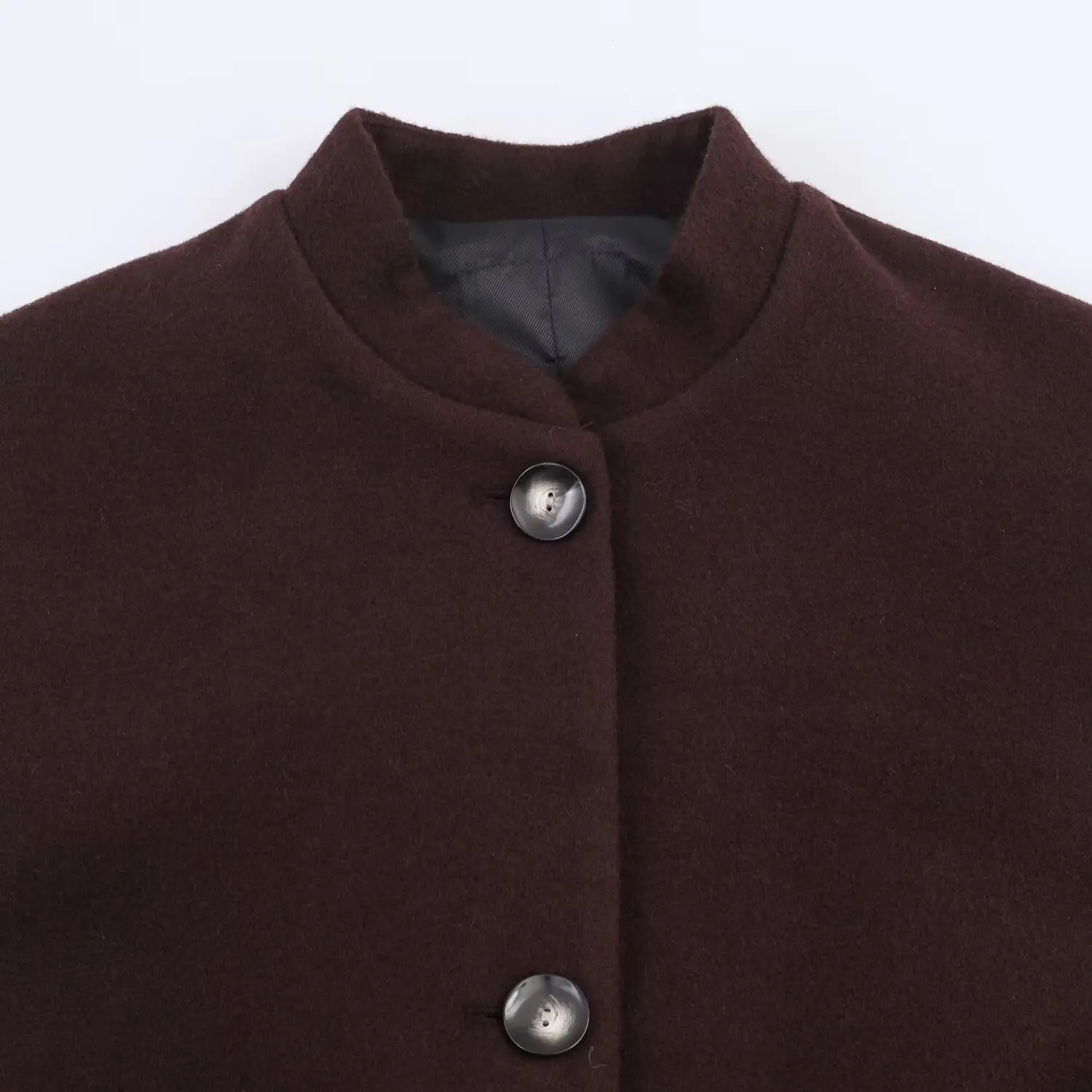 أنيقة الصلبة الدانتيل يصل معطف الصوف الطويل المرأة الوقوف طوق واحدة الصدر معاطف الرجعية مربوط حجم كبير طويل يمزج معطف الصوف