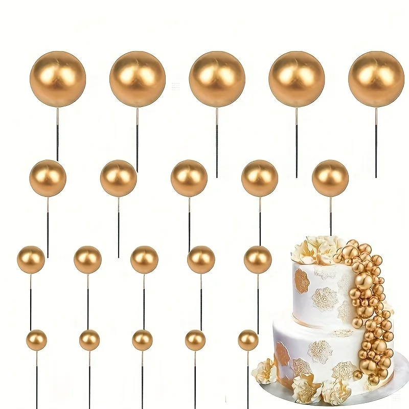20 Stück Mini goldene Luftballons Kuchendeckel Schaumstoffball Kuchendekorationen Ballon Kuchendeckel, 4 Größen kugelförmiger Kucheneinsatz Topper