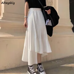 Irregular Skirts Women Midi Elastic Waist Vintage Streetwear Spring Elegant Korean Style Simple All-match Casual Holiday Daily