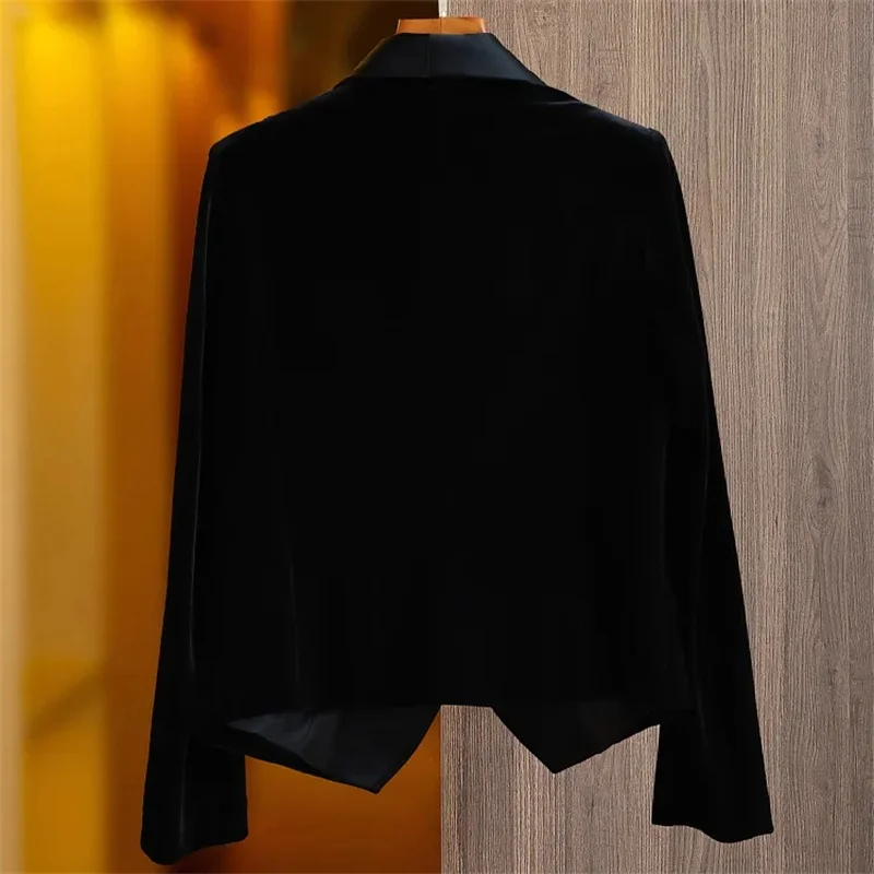 New High Class Temperament Versatile Large Black Velvet Jacket Short Blazer Women\'s Suit Jackets Spring And Autumn Outwear 2023