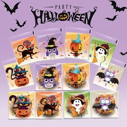 100pcs Halloween Cellophane Bags Happy Halloween Clear Pumpkin Ghost  Bags Self-adhesive Plastic Cookies Packaging Bags