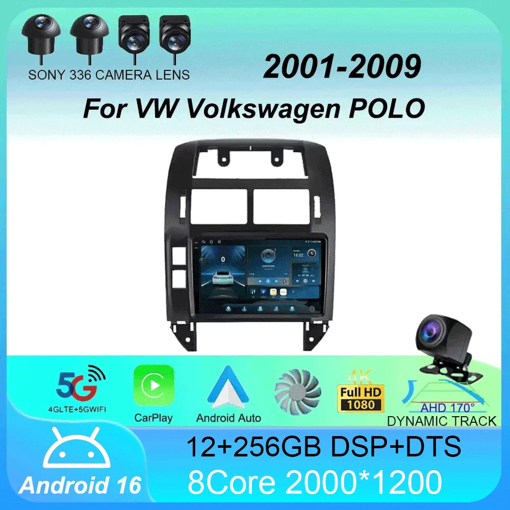 

Android 16 Car Radio GPS For VW Volkswagen POLO 2001 2002 - 2009 Carplay Auto Player Navigation 2 Din Head Unit DVD Video Stereo