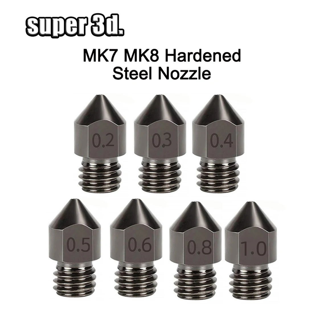 1/2/5Pcs Hardened Steel MK8 Nozzle 0.2/0.3/0.4/0.5/0.6/0.8/1.0mm Nozzle for Ender 3 CR-10 Anet 1.75mm M6 HOTEND Extruder 3d Part