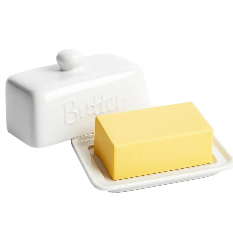 

A26F- Butter Dish For 500G& 250G Blocks With Lid, Durable Porcelain Storage Box, Dishwasher Safe Keeper