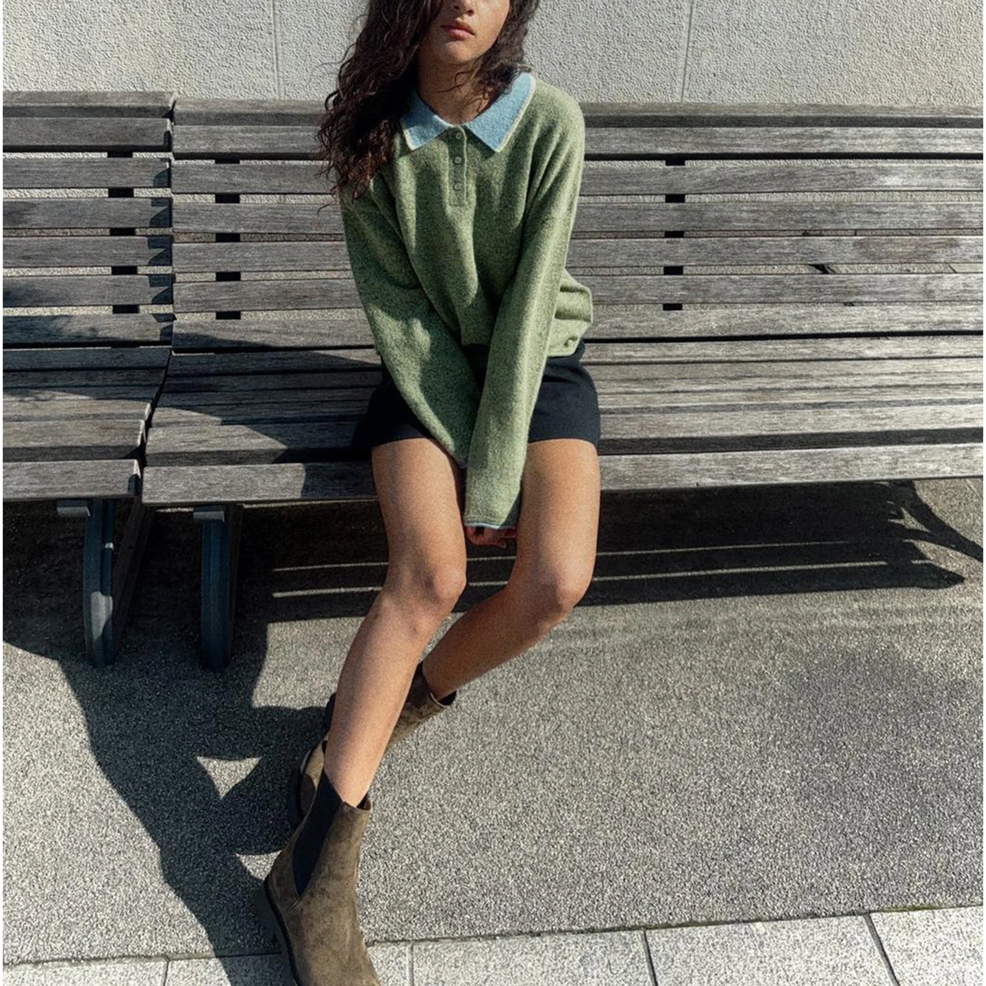 

New Autumn Women's Lazy Sle Long Sve Collar Color Blo Knitted irt French Sle Polyester Fiber Hooded for Girls