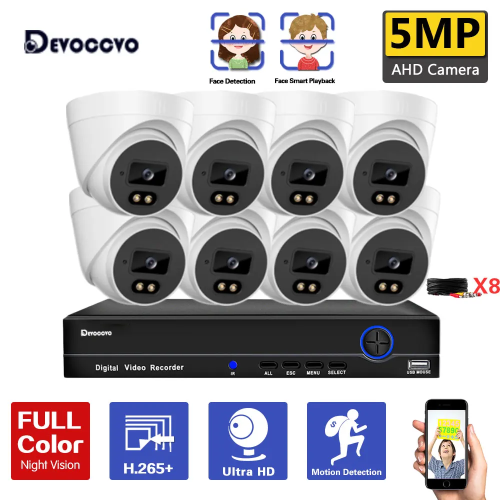 

5MP Ultra HD 8CH AHD DVR Kit H.265+ CCTV Camera Security System 4CH CCTV System Color Night vision Video Surveillance Kit