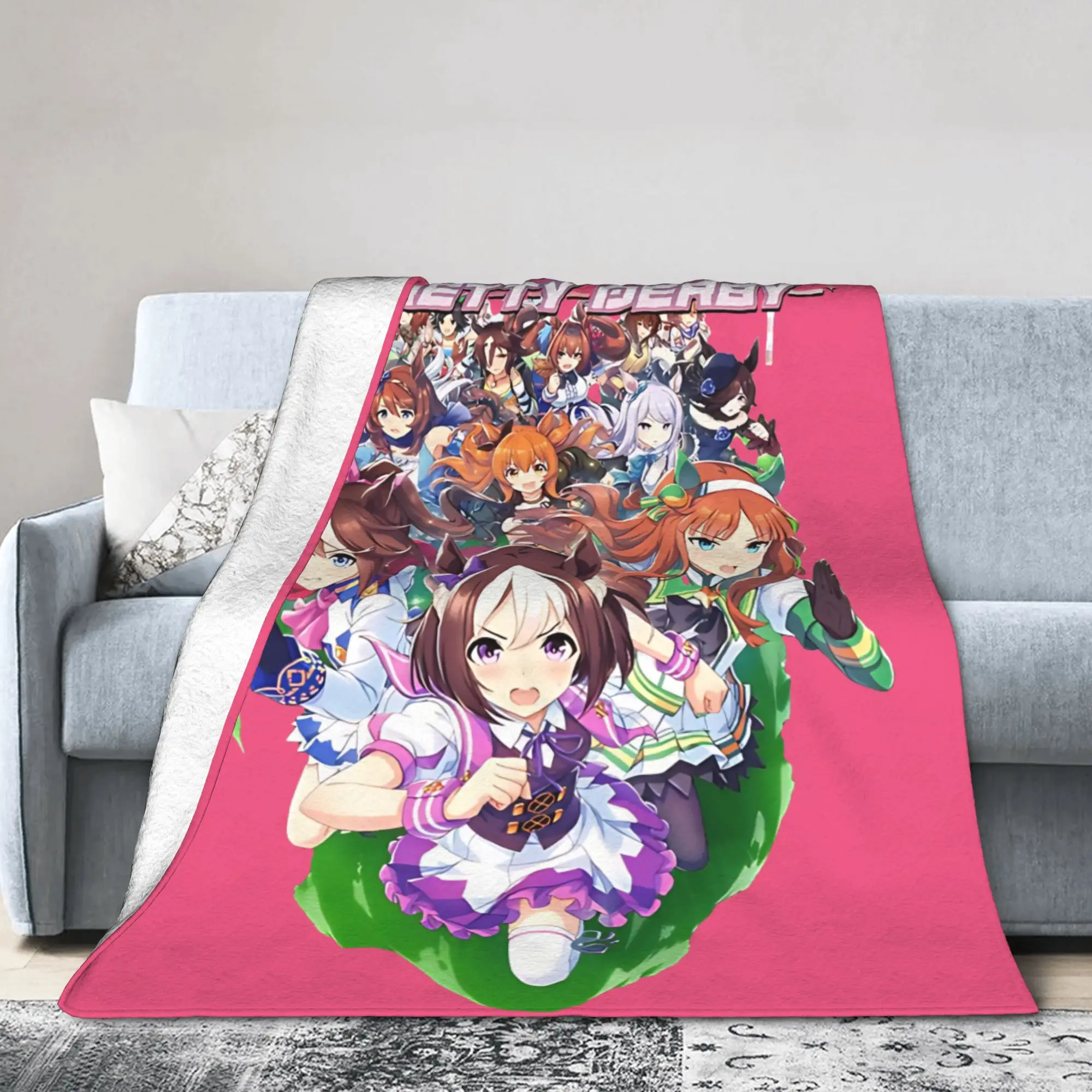 Uma Musume Pretty Derby Anime Art Horsegirl Design Blankets Flannel  Warm Throw Blankets for Bed Bedroom Quilt