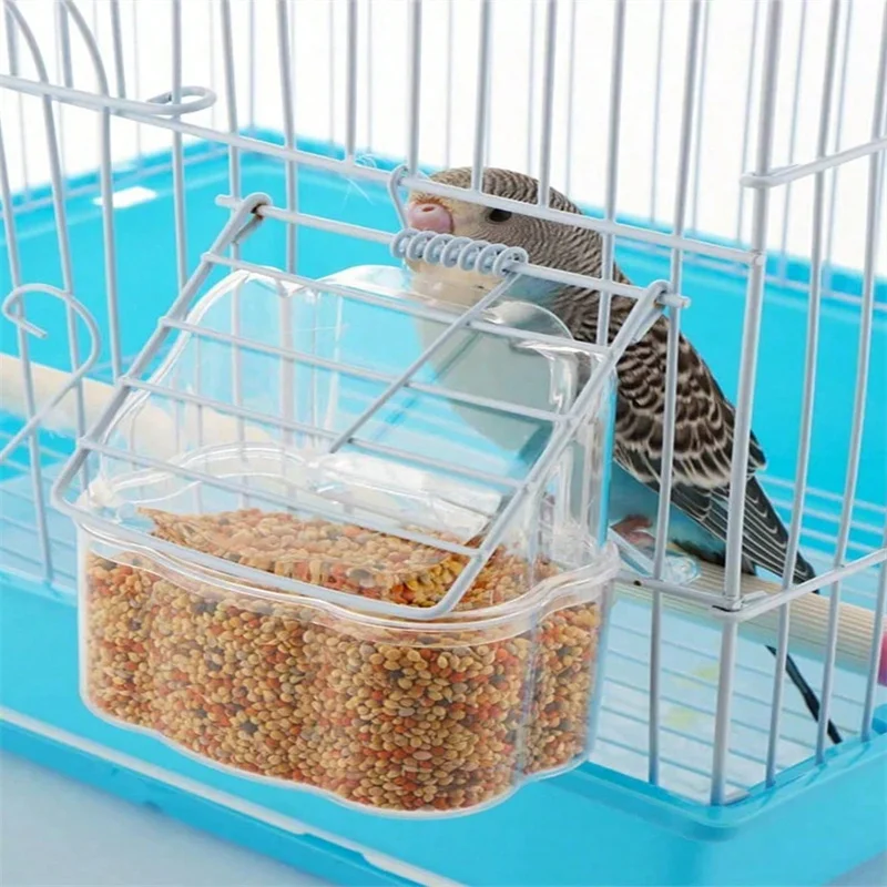 5pcs transparent plastic parrot bird external cup feeder external bird food can drinking cup bird supplies spring door food box