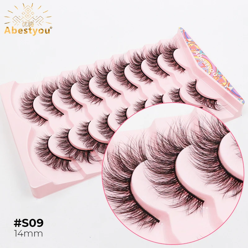 Abestyou Luxury 9 Pairs Soft Cross Natural Long Criss Mink Cluster Individual Strip Lashes Handmade False Eyelashes Maquillaje