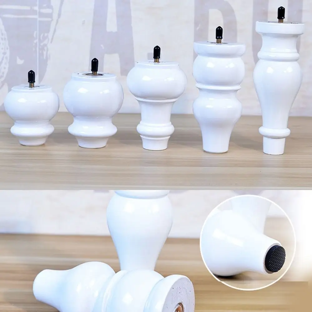 White Solid Wood Furniture Legs with M8 Threaded Stem Easy to Install Cabinet Replacement Legs Mid Century Sofa Legs