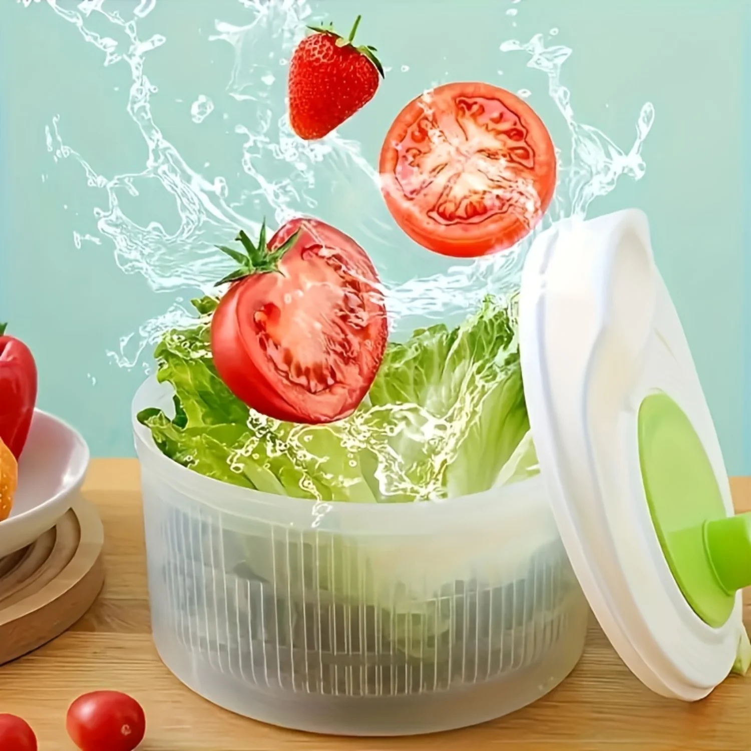 Multi-functional Plastic Salad Spinner Dehydrator - Vegetable and Fruit Cutter, Drain Basket for Household Use - Manual, Electri