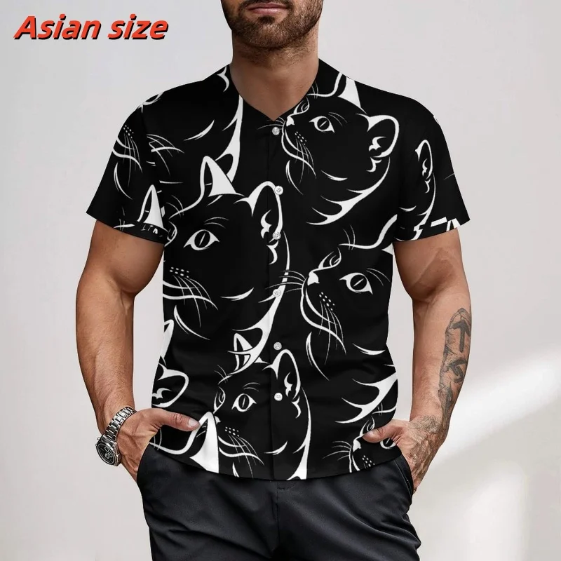 3D Print Cat Flower Aloha Shirt For Men Abstract Cute Animal Pattern Blouse Summer Loose Short Sleeve Lapel Tops Hawaiian Shirts