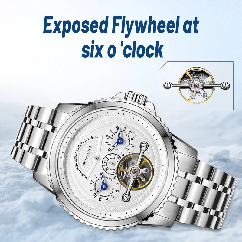 Seagull Dual Time Watch for Men Display Time Automatic Mechanical Watches Fashion Calendar Waterproof Wristwatches Relojes 6172