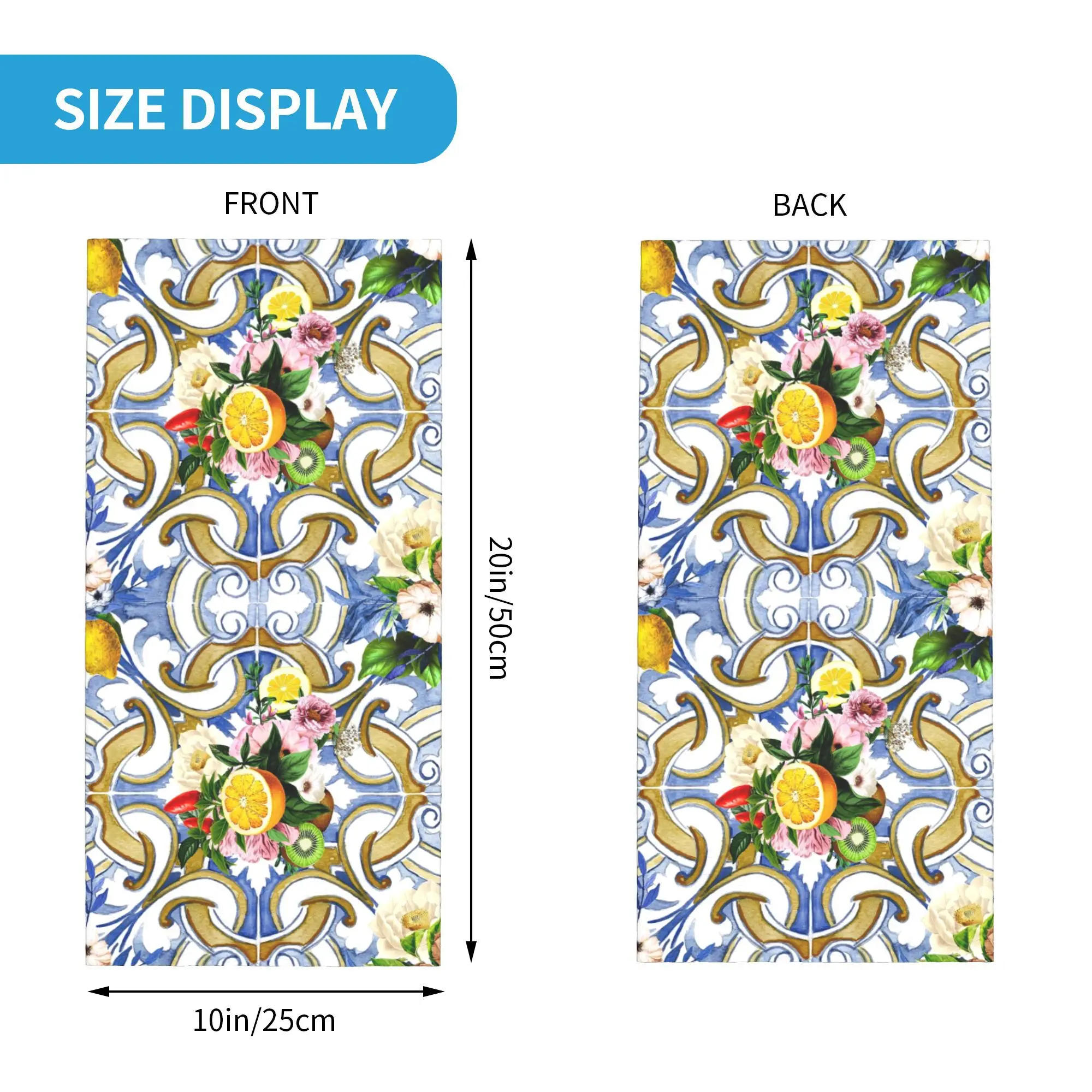 シチリアのタイル、地中海、モザイク、レモン、バンダナ ネックゲートル プリント マスク スカーフ サイクリング スカーフ サイクリング メンズ レディース 洗える