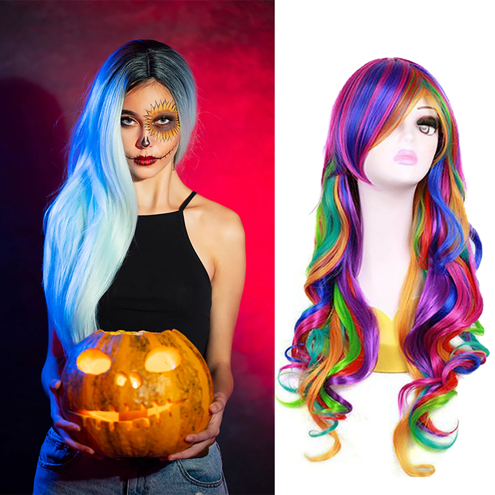 1Pcs/lot New Hot Women Rainbow Color Long Wig Natural Look Heat-Resistant Women Wig for Tourism Stage Performance Cosplay ect