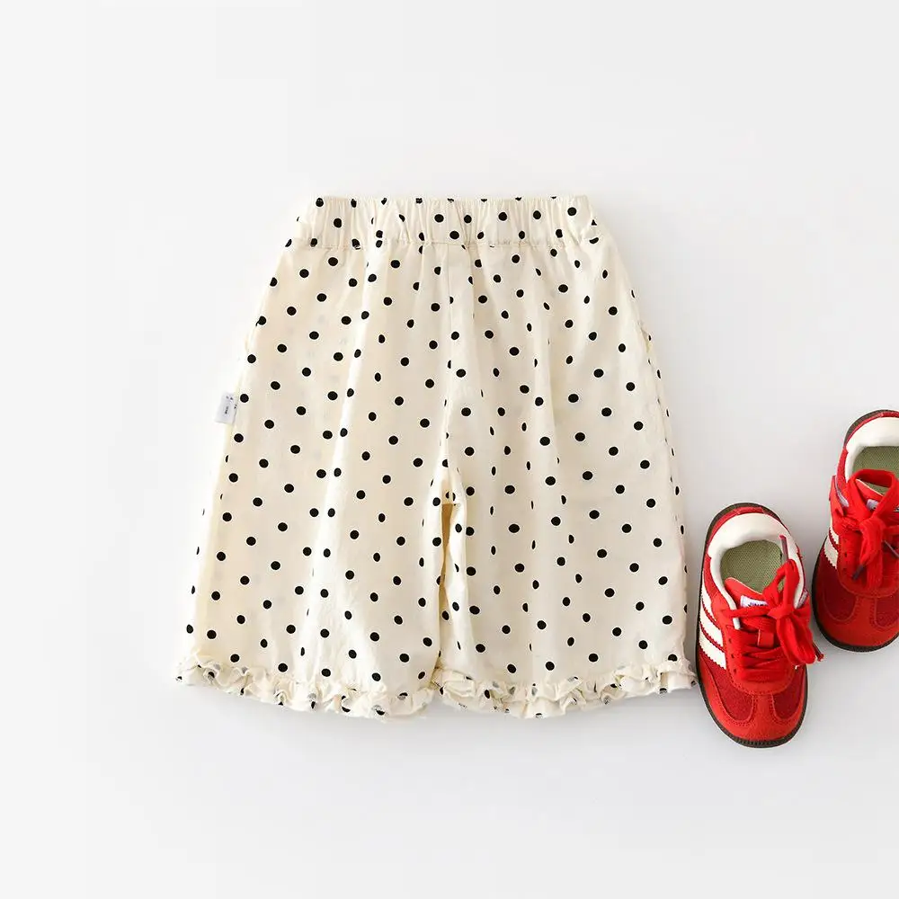 

Летние новые шорты в горошек для девочек 2026 года, свободные повседневные брюки для детей, милые тонкие хлопковые шорты для девочек, модная детская одежда