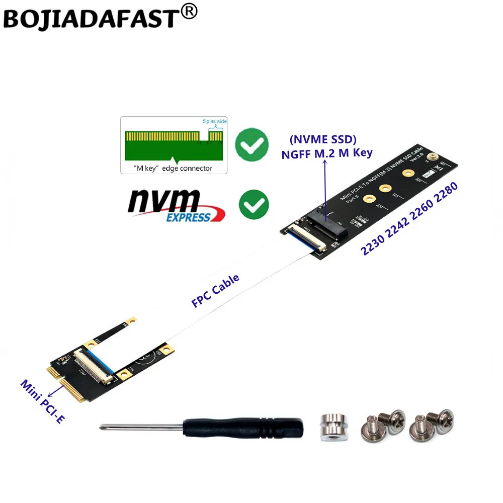 

Mini PCI-E MPCIe Interface to NGFF M.2 Key B+M 2230 2242 2260 2280 M2 NVME SSD Converter Adapter Card With Flexible FPC Cable