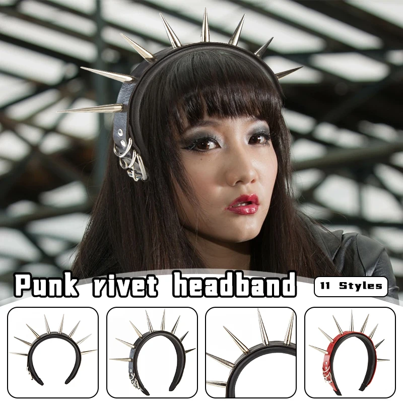 Retro Rock Goth Rivets Headwear Women Girls Party Prom Cosplay Hair Accessories Fashion Cool Gothic Style Hairband