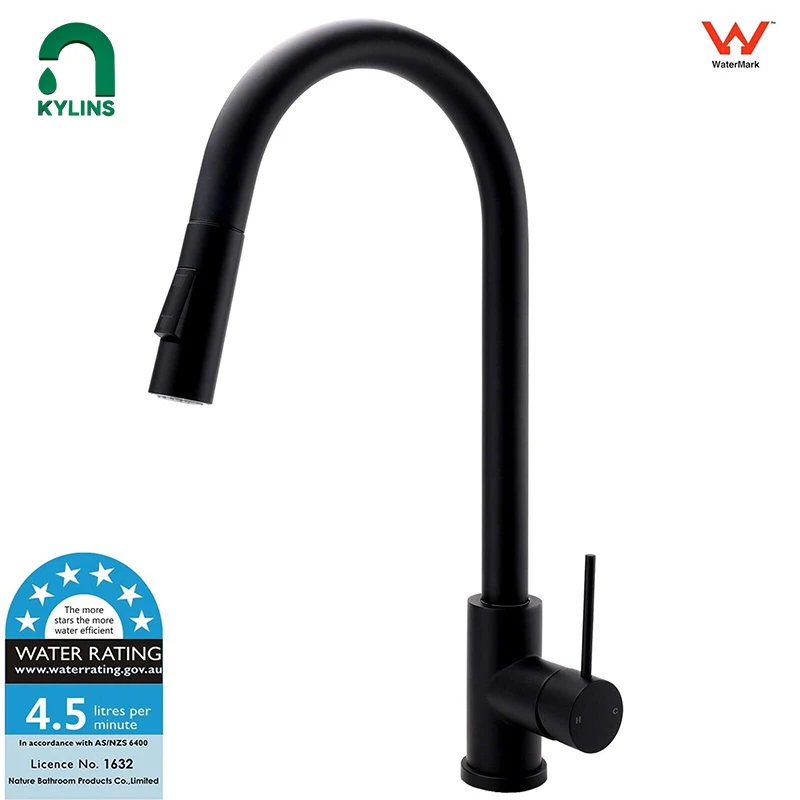 

KYLINS faucet bathroom accessories Matte Black 2 Mode Pull Out Kitchen Tap Laundry Sink Mixer Swivel Gooseneck. KRD519.BL