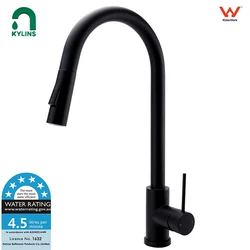 KYLINS faucet bathroom accessories Matte Black 2 Mode Pull Out Kitchen Tap Laundry Sink Mixer Swivel Gooseneck. KRD519.BL