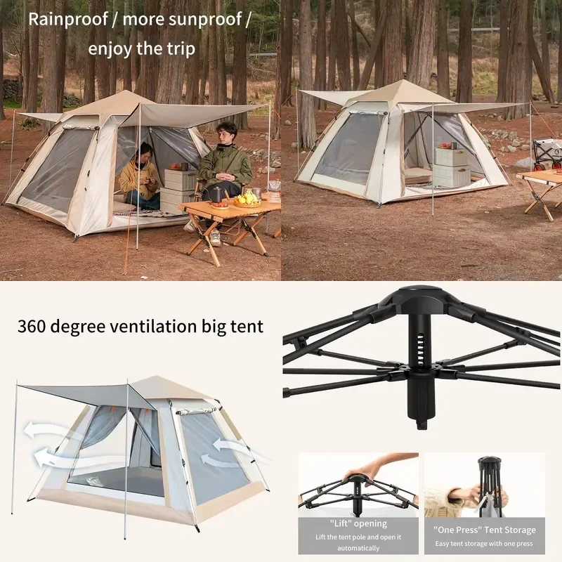 Fully Automatic Pop Up Camping Tent for 3 4 6 Person Outdoor Travel Hiking Rainproof Shelter with Mosquito Netting Sunshade