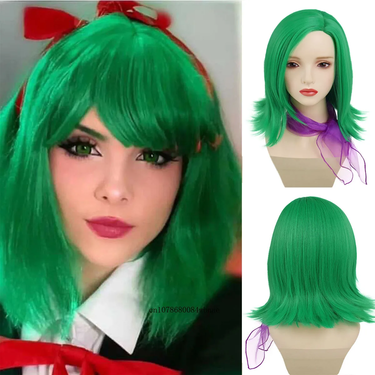 

Synthetic Hair Disgust Inside Out Costume Cosplay Wigs Short Green Bob Straight Wig with Bangs Halloween Costume Party Accessoie