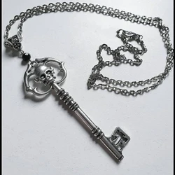 Vintage Mystery Skull Key Charm Necklace For Woman Man Hell Gate Key Fashion Gothic Jewelry Gift  Silver Color Wizard Accessory