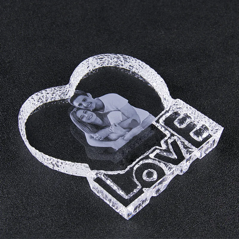 Customized LOVE Shaped Crystal Glass Pictures Albums Couples Wedding Photo Frame Anniversary Keepsake Friends Family Lover Gifts