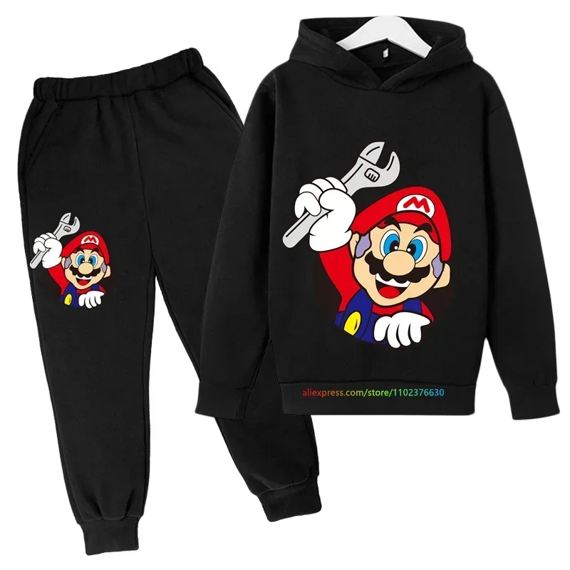 Super Mario bros Boy Girl Hoodie Suit Cotton Kids Hooded Sportswear SetSPants Boys Pokemon Clothes 2 5 6 7 8 9 10 11 12 Y