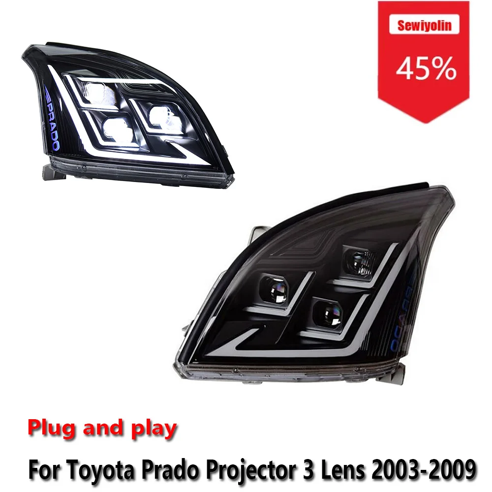 

Sewiyolin автомобильные светодиодные фары аксессуары для проектора Toyota Prado 3 объектива 2003-2009 DRL тормозной указатель поворота Plug and Play