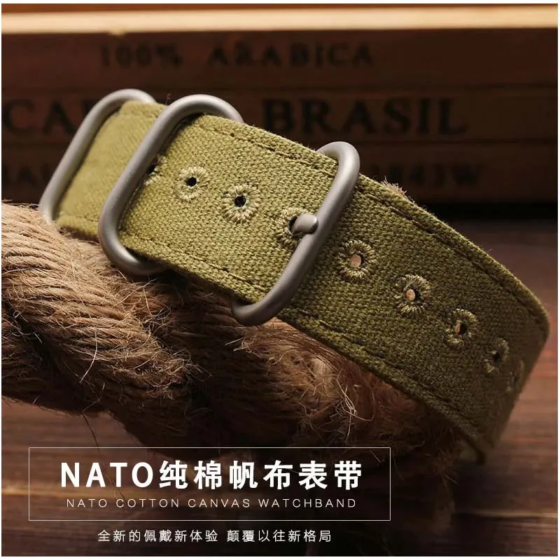 For ZULU Fabric Military watchband for Nato watch Climbing Sports wristband straps black 20 22 24 26mm Cotton canvas bracelet